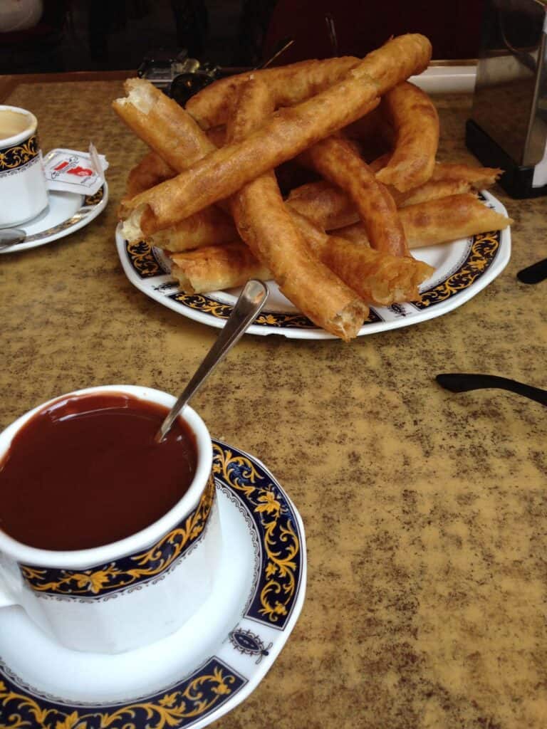 Churros with chocolate in Granada.
