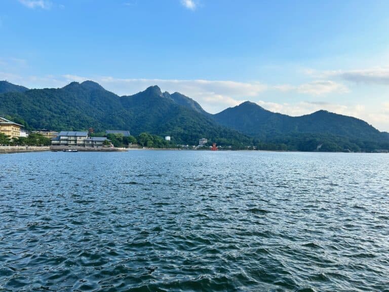 Serene view of mountains and water