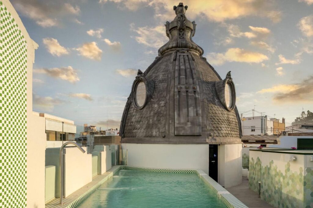 Unique Hotels in Spain 12 Elegant rooftop pool with unique architecture.
