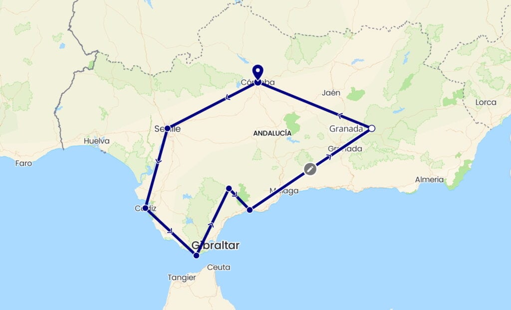 Southern Spain Itinerary 10 Days 9 Souther spain itinerary 10 days map with stops