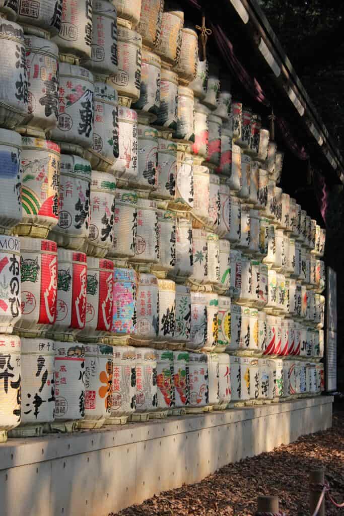 ULTIMATE 10 Day Japan Travel Itinerary 7 Colorful sake barrels displayed artistically in Tokyo Japan.