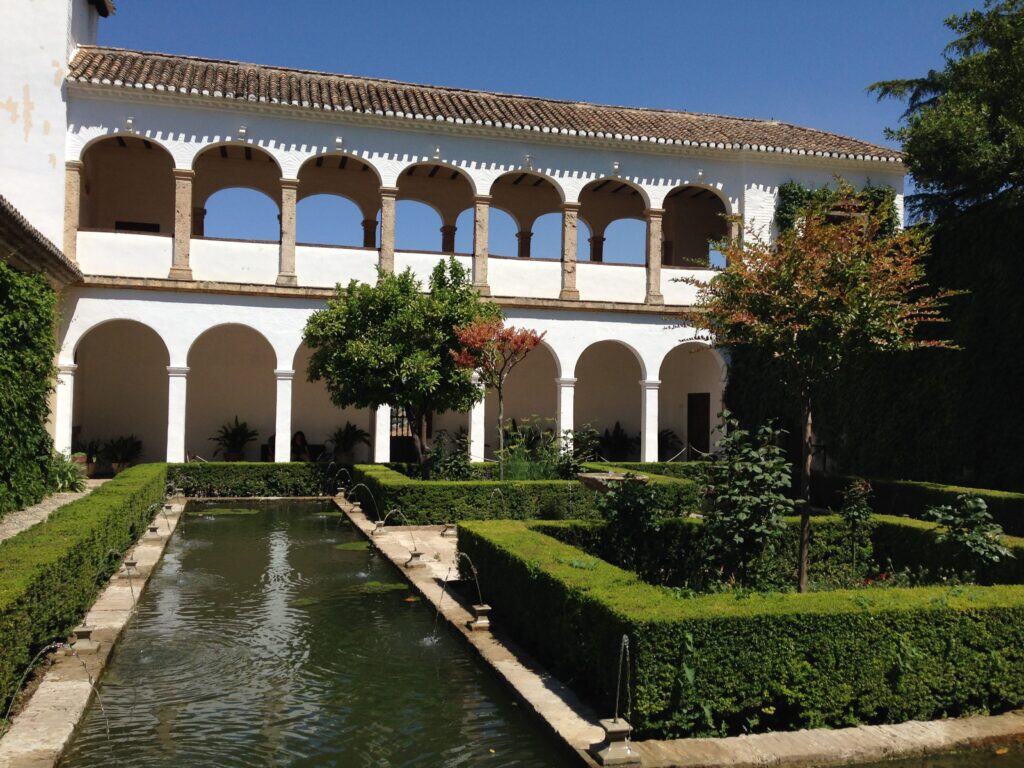 walking around the alhambra gardens in granada spain