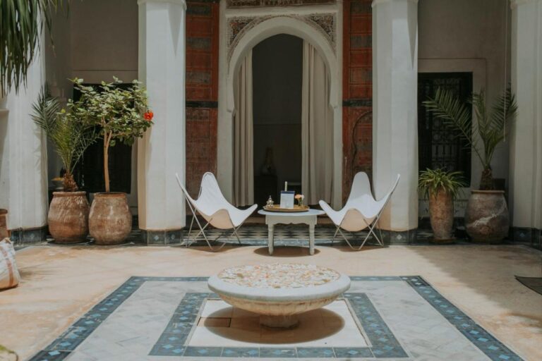 central patio at riad dar el qadi, one of the best budget riads in marrakech, morocco