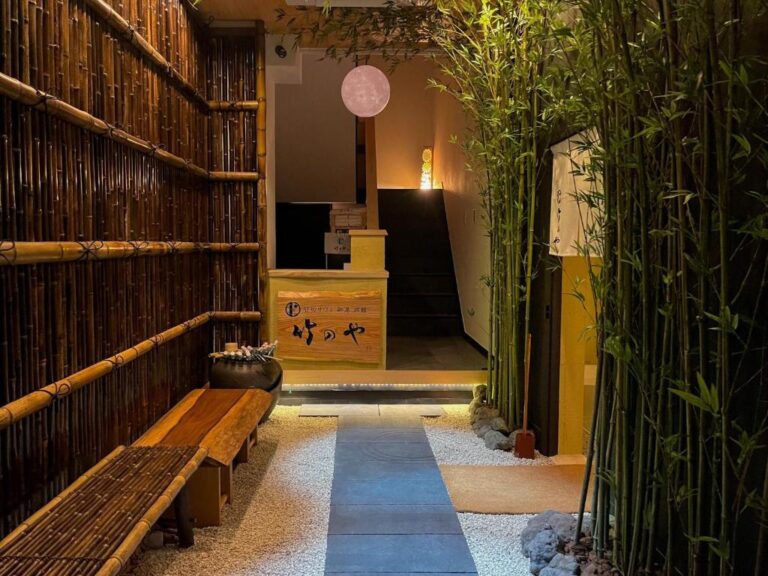 entrance at ryokan takenoya, one of the best ryokans in osaka japan