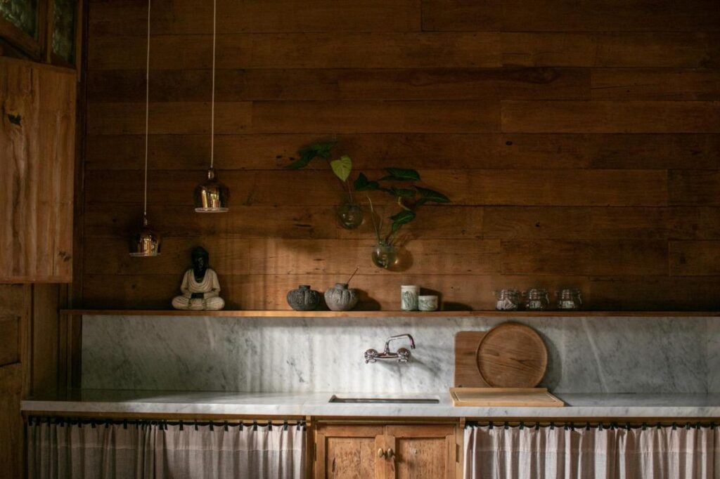 13 Most UNIQUE Places to Stay in Ubud 54 joglo manis villa wooden kitchen