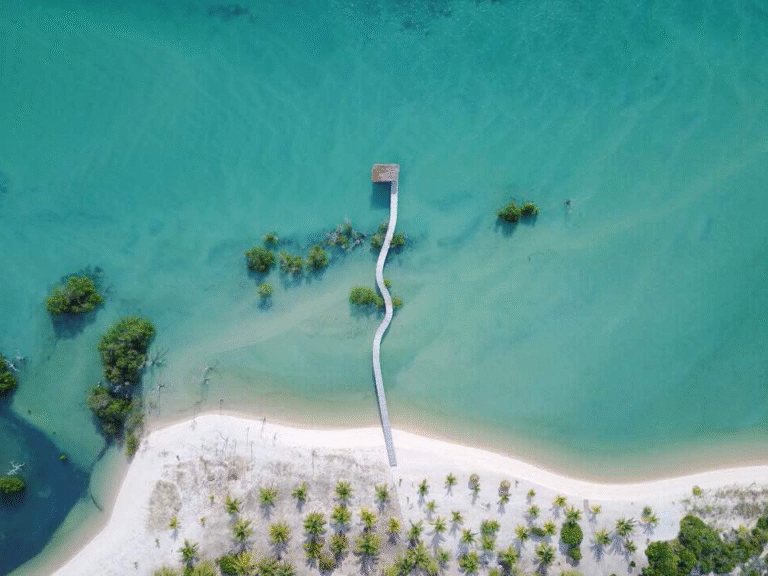 sky view of susurro residence hotel, one of the most unique beachfront hotels in mozambique