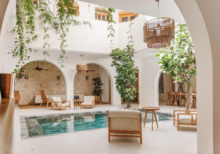 couryard with pool at pure house marrakech, one of the most unique riads with pool in marrakech