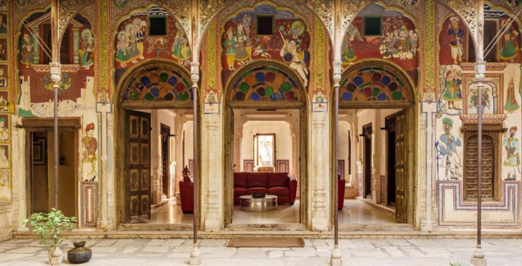 Authentic Heritage Hotels in Mandawa 1 restored traditional entrance at vivaana culture hotel, one of the most unique hotels in mandawa, rajasthan, india