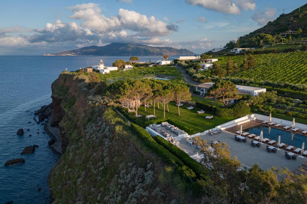 7 Best Hotels in the Aeolian Islands 2 sky view and ocean at capofaro hotel relais and chateaux, one of the best hotels in aeolian islands italy