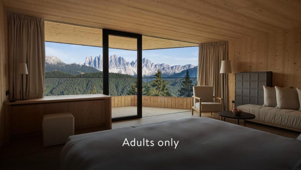 view from luxury room at forestis dolomites adults only hotel, one of the best hotels in the dolomites, italy